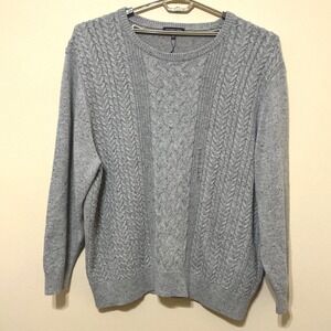 Roundtree & Yorke Mens 2XT Tall‎ Silver Gray Cable Knit Crew Neck Sweater